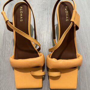 Alohas tangy orange straps asymmetrical sandals